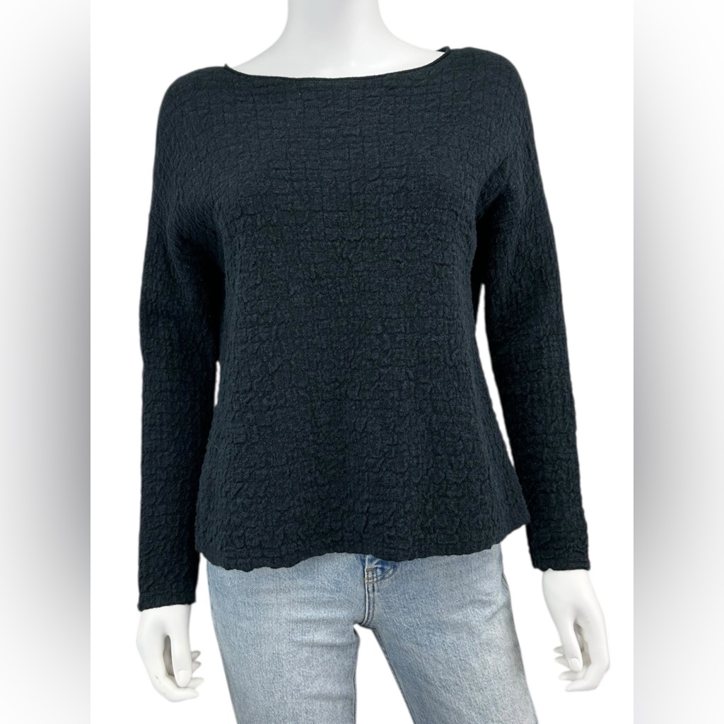 Eileen Fisher Blue Organic Linen Cotton Knit Top Size Xxs O0686